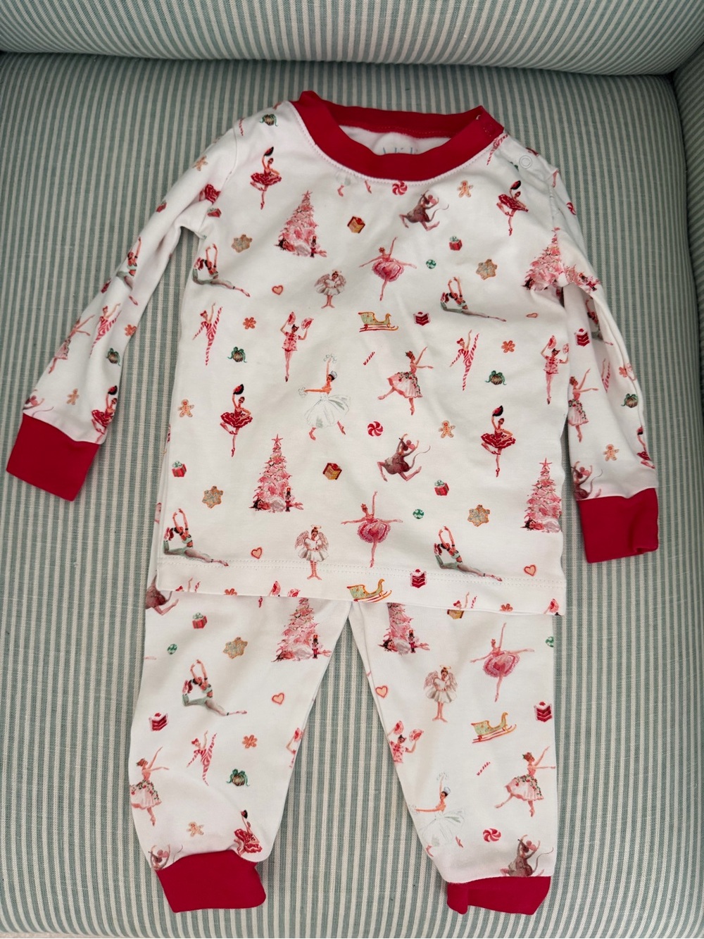 Lake White, Red, Pink, Green Ballet Holiday Christmas Pajama Set - 24M